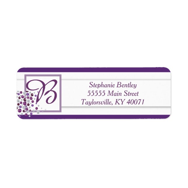 Purple White Diamond Wedding Return Address Label (Front)