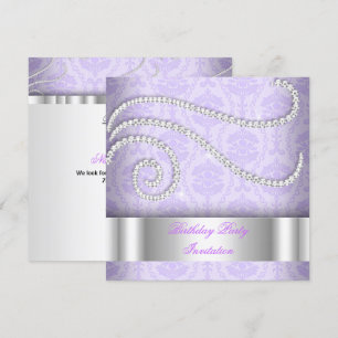 Purple White Diamonds Damask Birthday Party Invitation