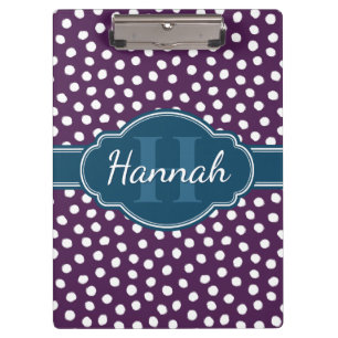 Purple White Dotted Pattern Navy Monogram Clipboard