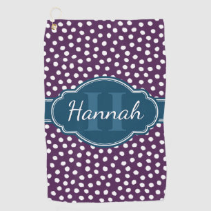 Purple White Dotted Pattern Navy Monogram Golf Towel