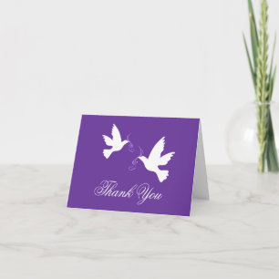 Purple & white dove birds wedding thank you card