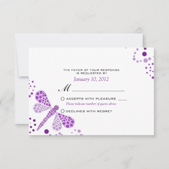 Purple White Dragonfly Pointillism Custom RSVP (Front)