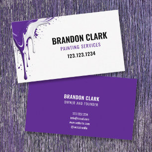 Purple White Drip Corner Splatter Design Painting Business Card