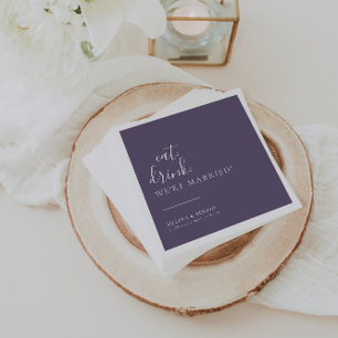 Purple White Eat Drink We're Married Wedding Napkin