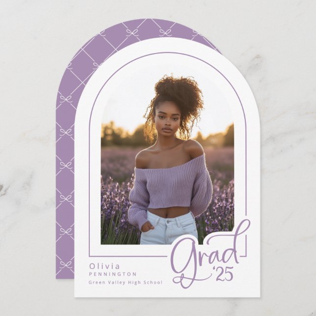 Purple White Elegant Photo 2025 Grad Announcement (Front/Back)