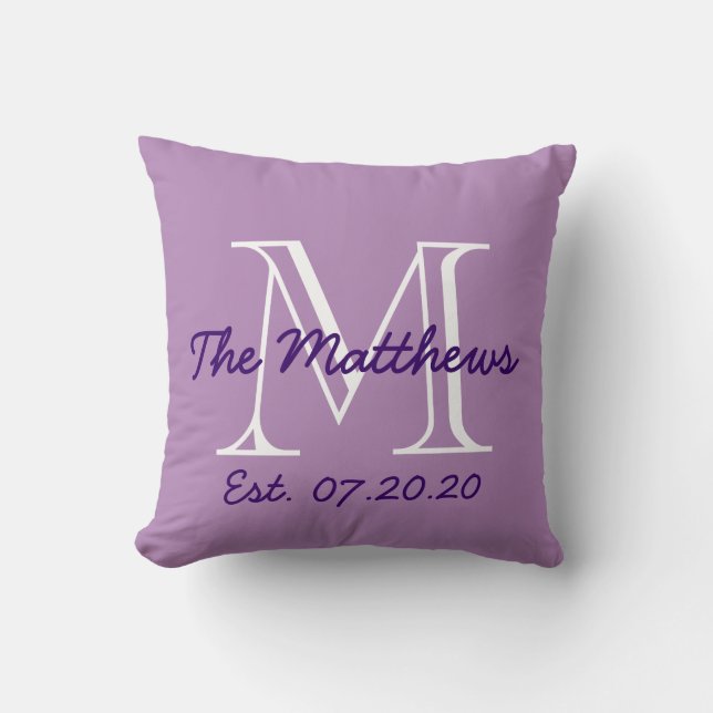 Purple White Family Monogram Cushion (Front)