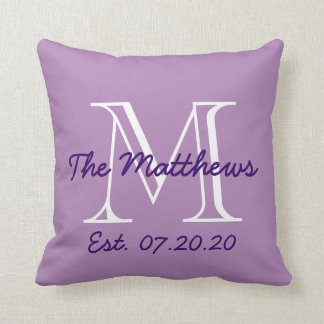 Purple White Family Monogram Cushion