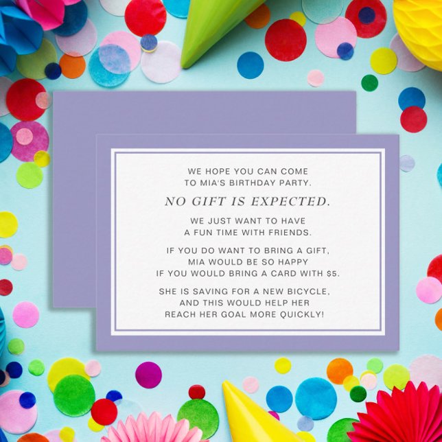 Purple White Fiver 5 Dollar Birthday Party   Enclosure Card (Light blue Fiver birthday party enclosure card)