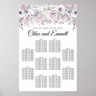 Purple White Floral 10-Table Wedding Seating Chart