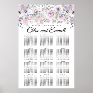 Purple White Floral 12-Table Wedding Seating Chart