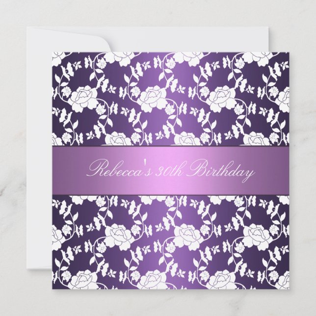 Purple White Floral 30th Birthday Elegant Invitation (Front)