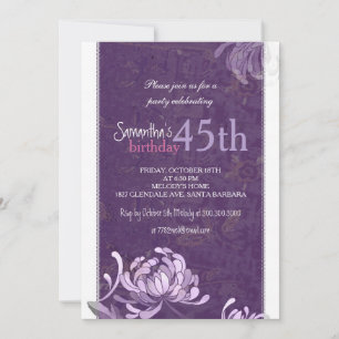 Purple White Floral 45th Birthday Party Invitation