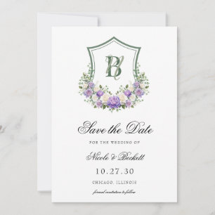 Purple White Floral Crest Crest Wedding Save The Date