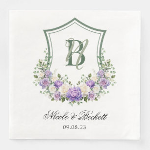 Purple White Floral Crest Wedding Napkin