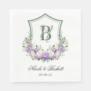 Purple White Floral Crest Wedding Napkin