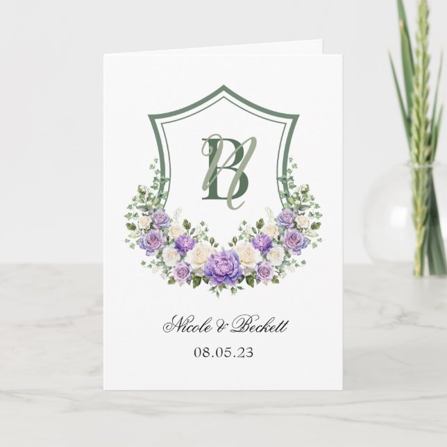 Purple White Floral Crest Wedding Program Programme (Front)