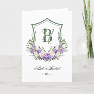 Purple White Floral Crest Wedding Program Programme