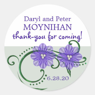 Purple & White Floral Custom Wedding Favour Labels