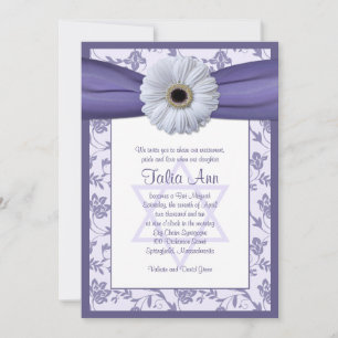 Purple White Floral Damask Bat Mitzvah Invitation