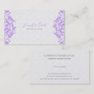 Purple & White Floral Damasks Wedding Planner Business Card