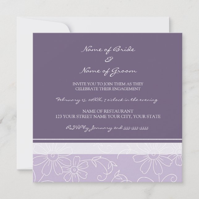 Purple White Floral Engagement Party Invitations (Front)