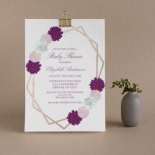 Purple White Floral Geometric Baby Shower
