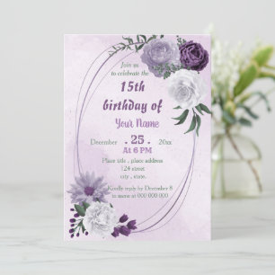 purple & white floral geometric birthday party invitation