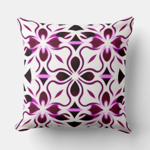 Purple White Floral Geometric Elegant Botanical Cushion