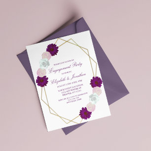 Purple White Floral Geometric Engagement Party Invitation
