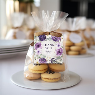 Purple White Floral Glitter Birthday Thank You Favour Tags