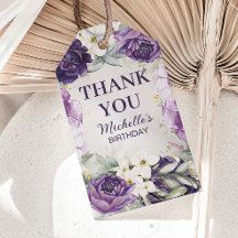 Purple White Floral Glitter Birthday Thank You