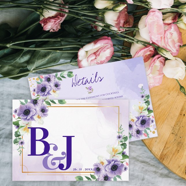 Purple White Floral Gold Frame Wedding Details Enclosure Card (Purple White Floral Gold Frame Wedding Details Enclosure Card)