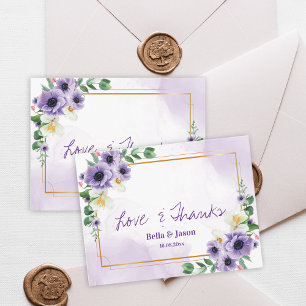 Purple White Floral Gold Frame Wedding Thank You Postcard