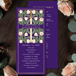 Purple White Floral Gold Sword Royal Wedding Programme