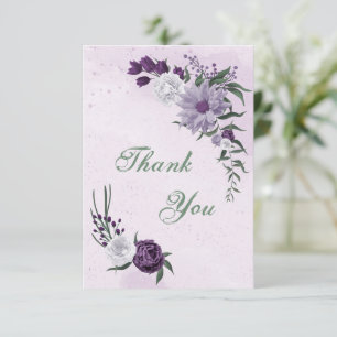 purple & white floral greenery thank you card