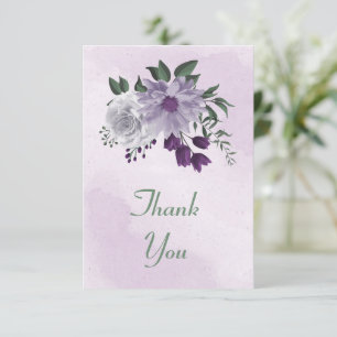 purple & white floral greenery thank you card