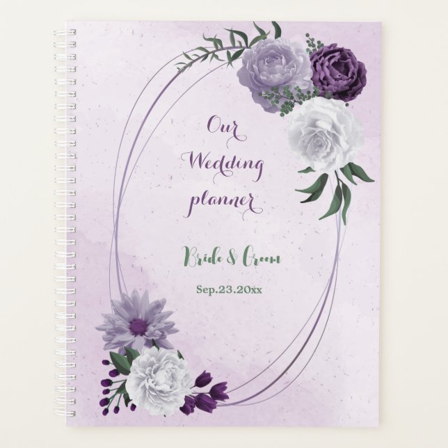purple & white floral greenery wedding planner (Front)