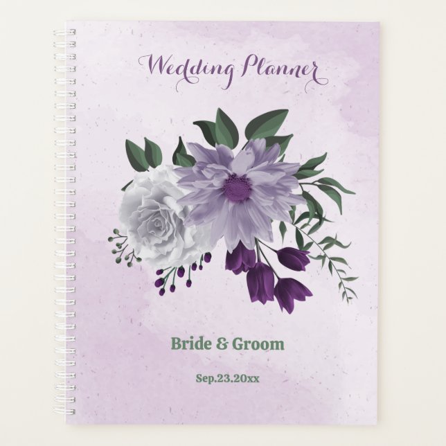 purple & white floral greenery wedding planner (Front)