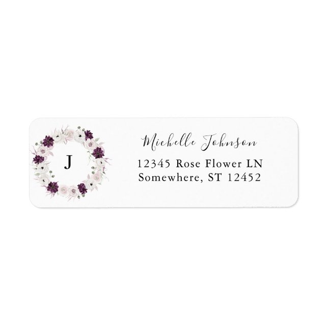 Purple & White Floral Initial Return Address (Front)