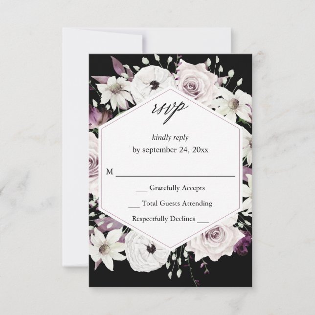 Purple & White Floral no Meal RSVP VER - Black (Front)