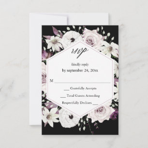 Purple & White Floral no Meal RSVP VER - Black Card
