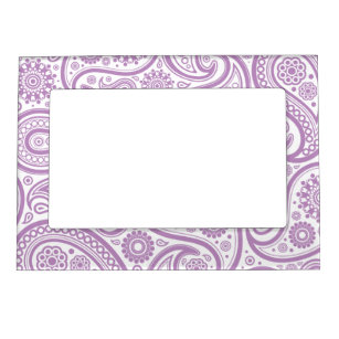 Purple White Floral Paisley Pattern Magnetic Picture Frame