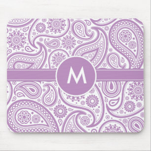 Purple White Floral Paisley Pattern Mouse Mat