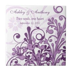 Purple White Floral Personalised Wedding Tile