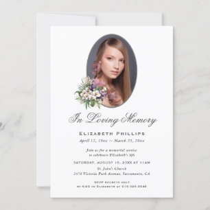 Purple White Floral Photo Funeral Memorial Service Invitation