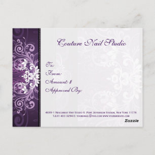 Purple & White Floral Swirl Gift Certificate Postcard
