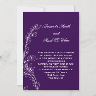 Purple White Floral Swirls Post Wedding Invitation