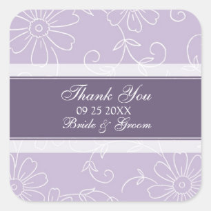 Purple White Floral Thank You Wedding Favour Tags