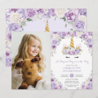 Purple White Floral Unicorn 5th 7th Birthday Photo