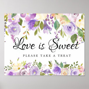 Purple White Floral Wedding Dessert Bar Sign